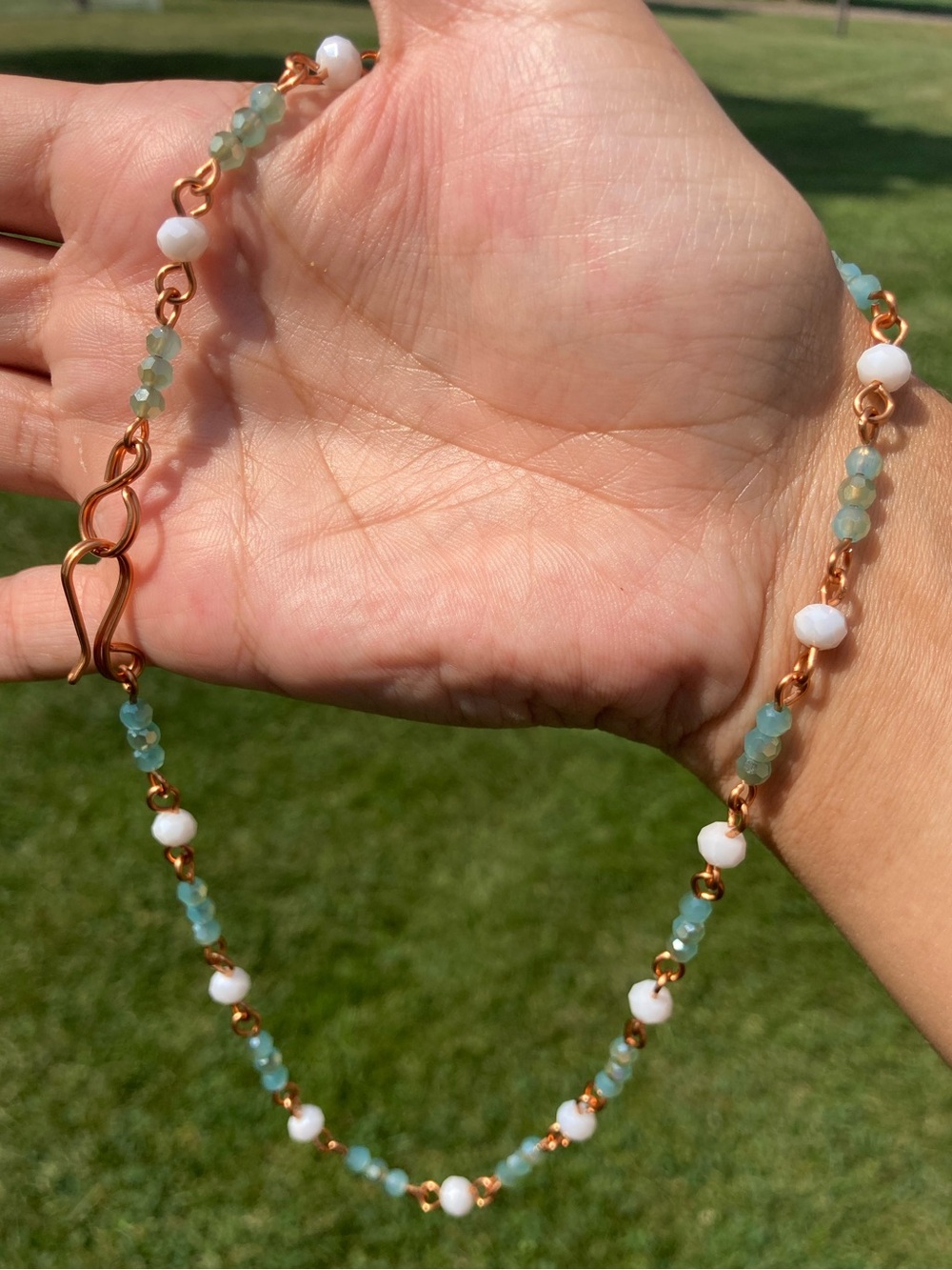 Handmade Blue and White Beaded Necklace